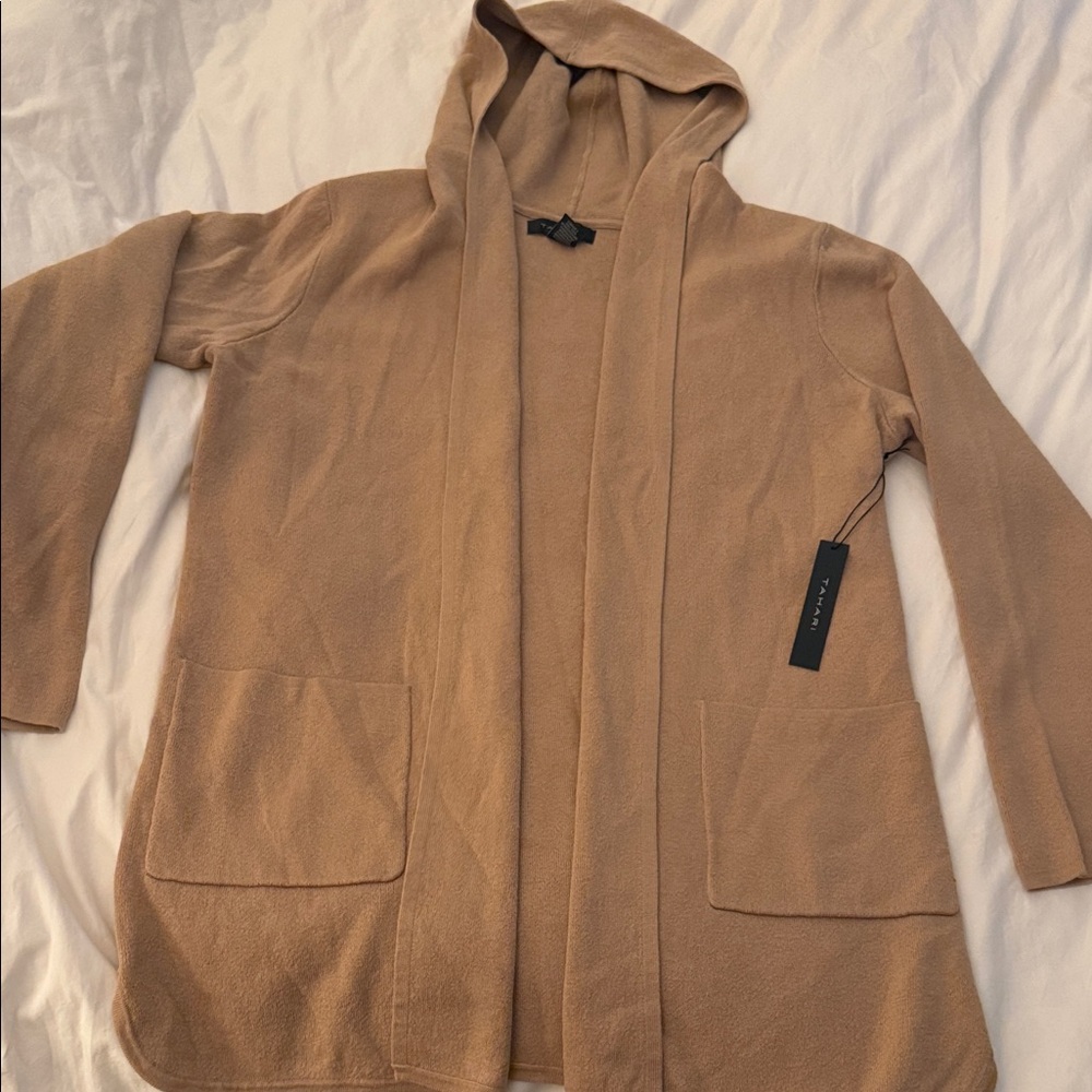 Tahari Tan Teddy Jacket with Hood